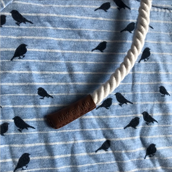 Naketano womens bird print thin blue white striped hooded pullover hoodie - Picture 2 of 8